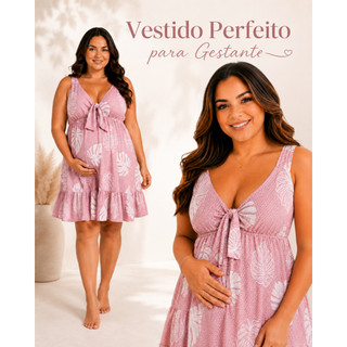 Vestido Feminino para Gestante Soltinho com decote fácil Amamentação Maternidade Veste Plus