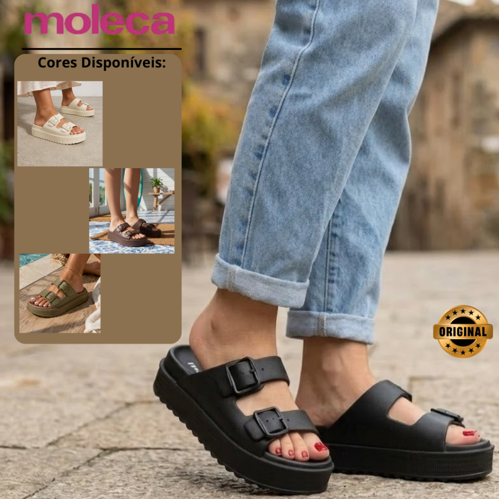 Sandália Moleca Feminina Papete Birken Fivela Ajustável Chinelo Flatforme Nuvem Confortável Original