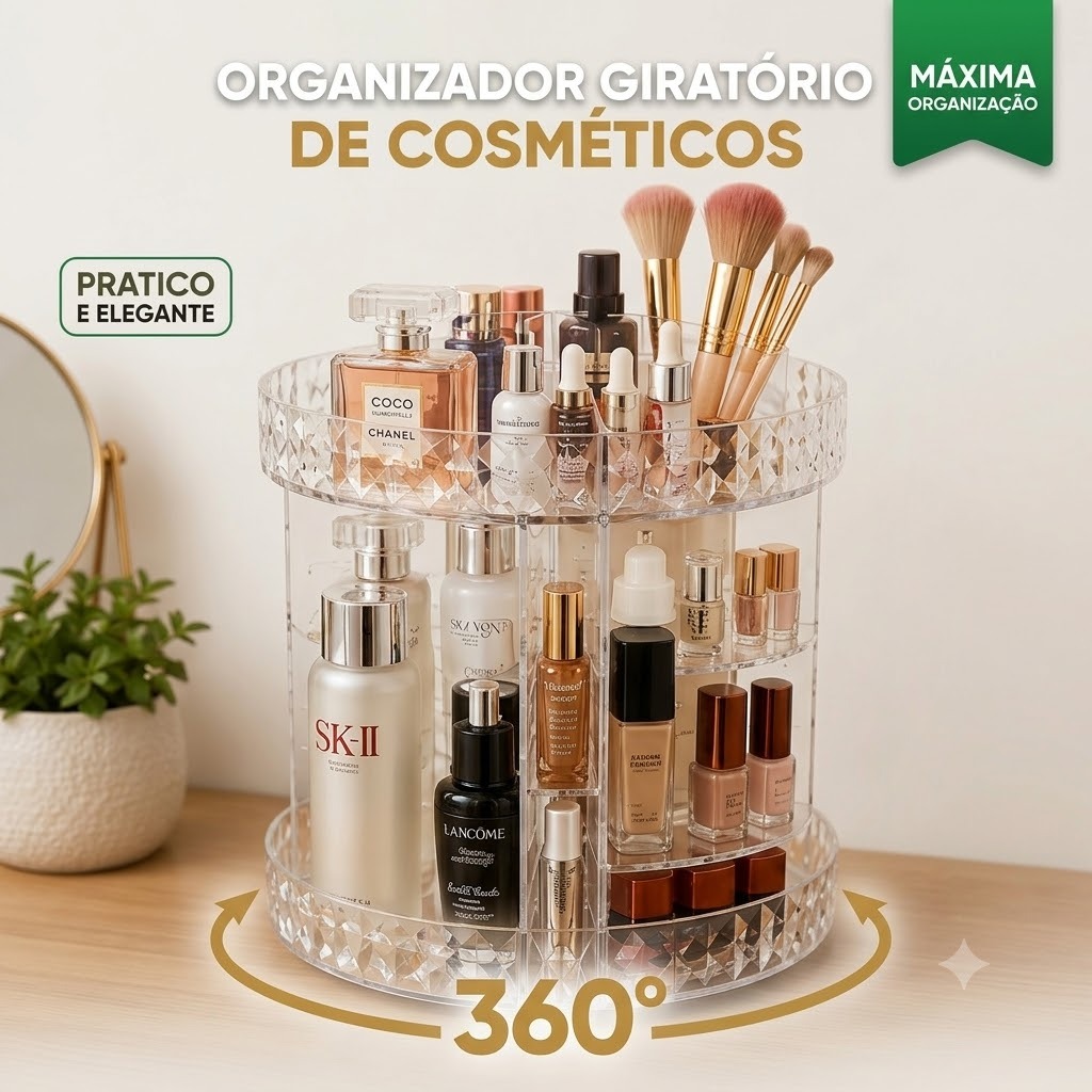 Organizador Maquiagem Giratório 360 Graus Acrílico Grande Ajustável