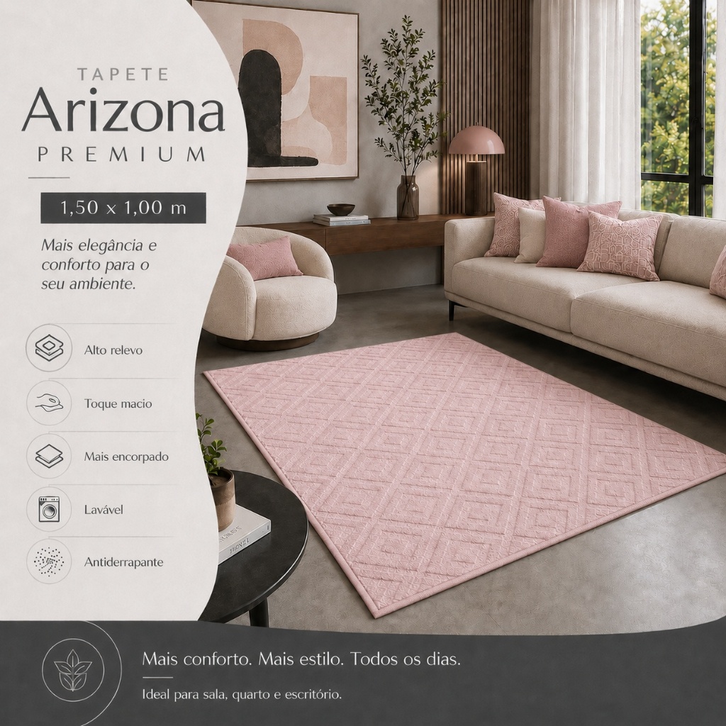 Tapete Premium 2,00x1,50 Sala Quarto Escritório Geométrico Alto Relevo Macio Antiderrapante Rosa Claro