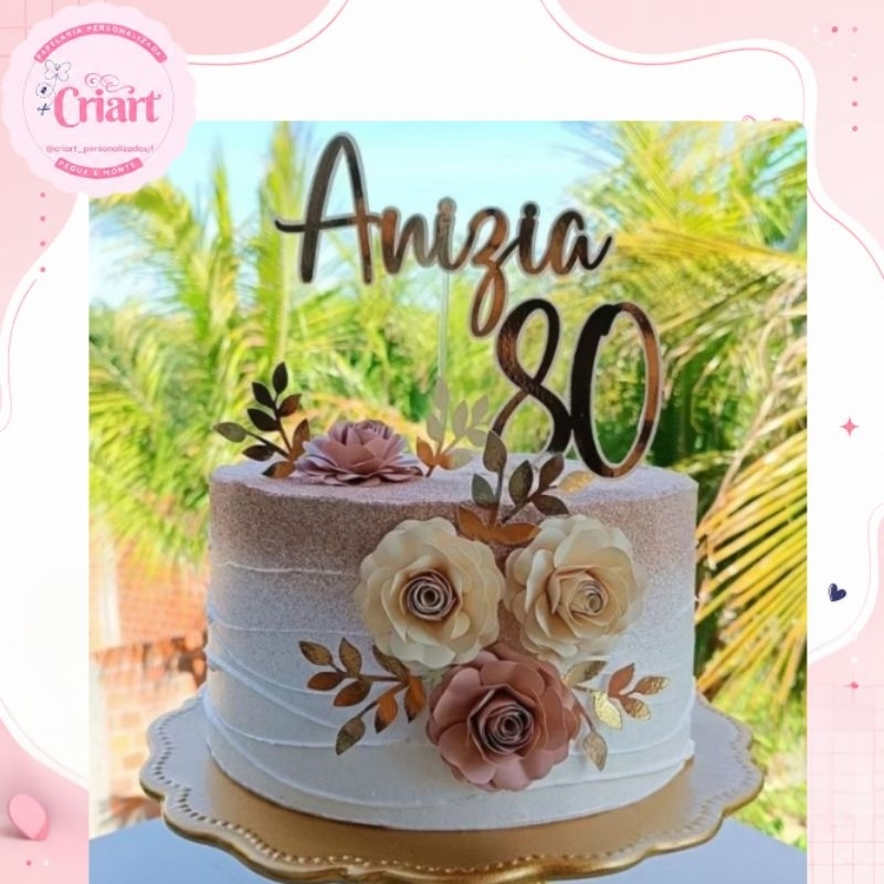 Topo de Bolo flor, coração Personalizado Aniversário Menino Menina Festa Papel Fotográfico Nome e Idade