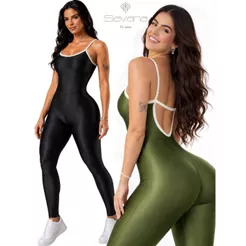 Macacão Feminino Longo Gringa Fitness Bicolor Treino Academia Viés Alças Bojo