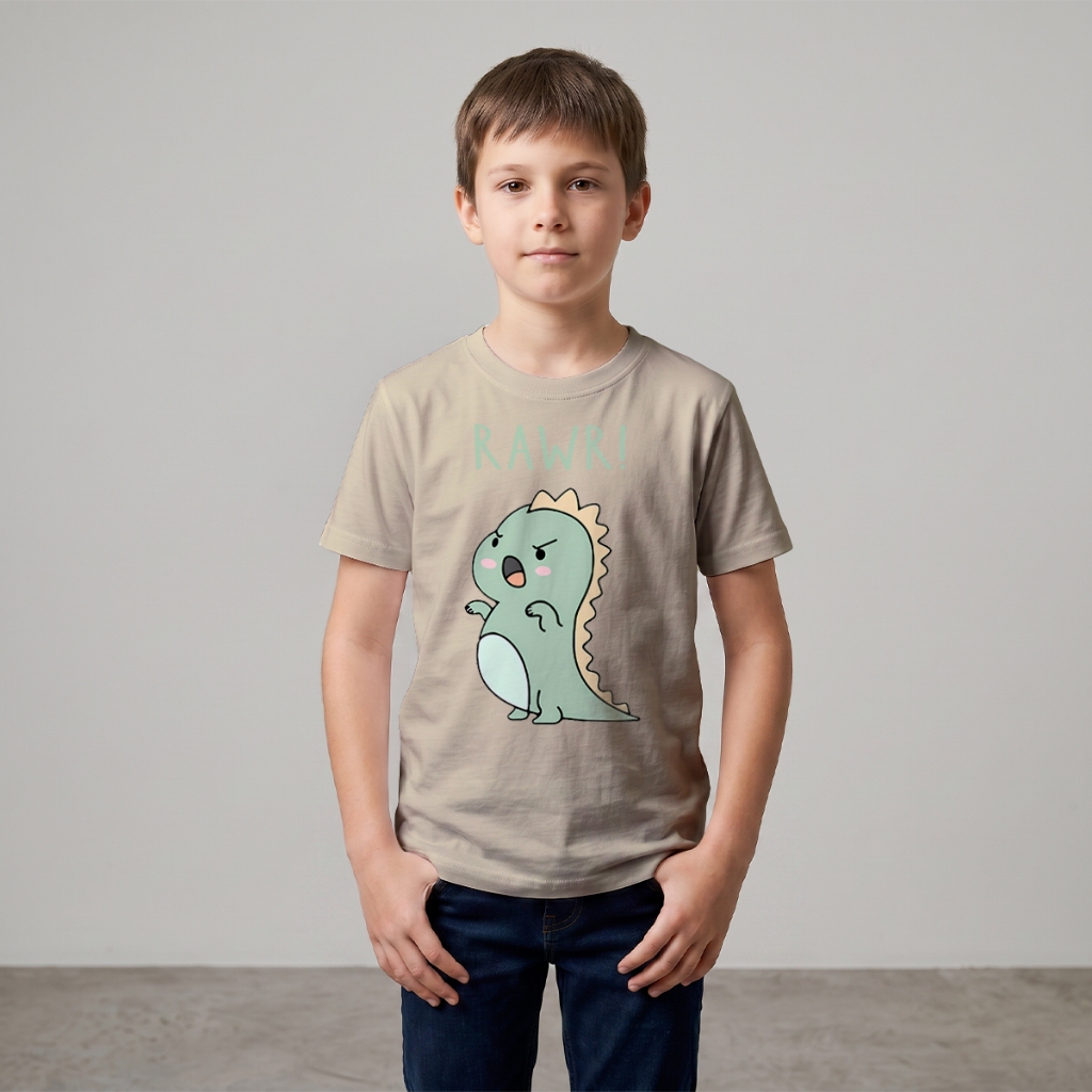 Camiseta Unissex Infantil Estampada Dinossauro fofo Lisa 100% Algodão