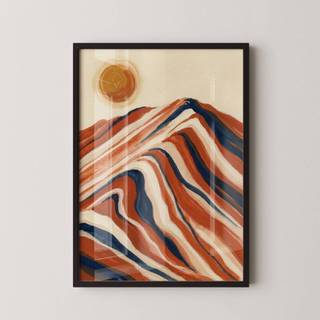 Quadro Decorativo Arte Minimalista Sol Montanha Com Moldura