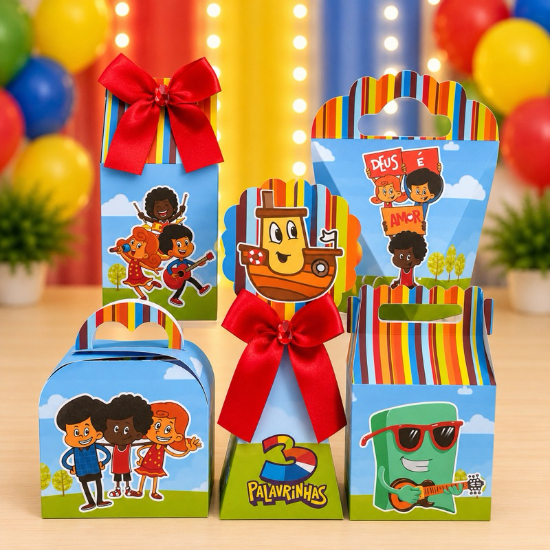 Kit Festa Três Palavrinhas Caixinhas para festa infantis lembrancinhas de aniversario mimos decoração personalizados