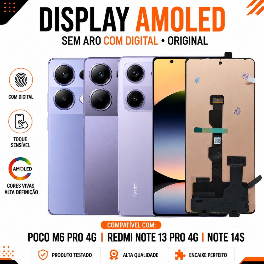 Display Poco M6 Pro 4G/Redmi Note 13 Pro 4G/14S Tela Amoled OLED Original Fronta