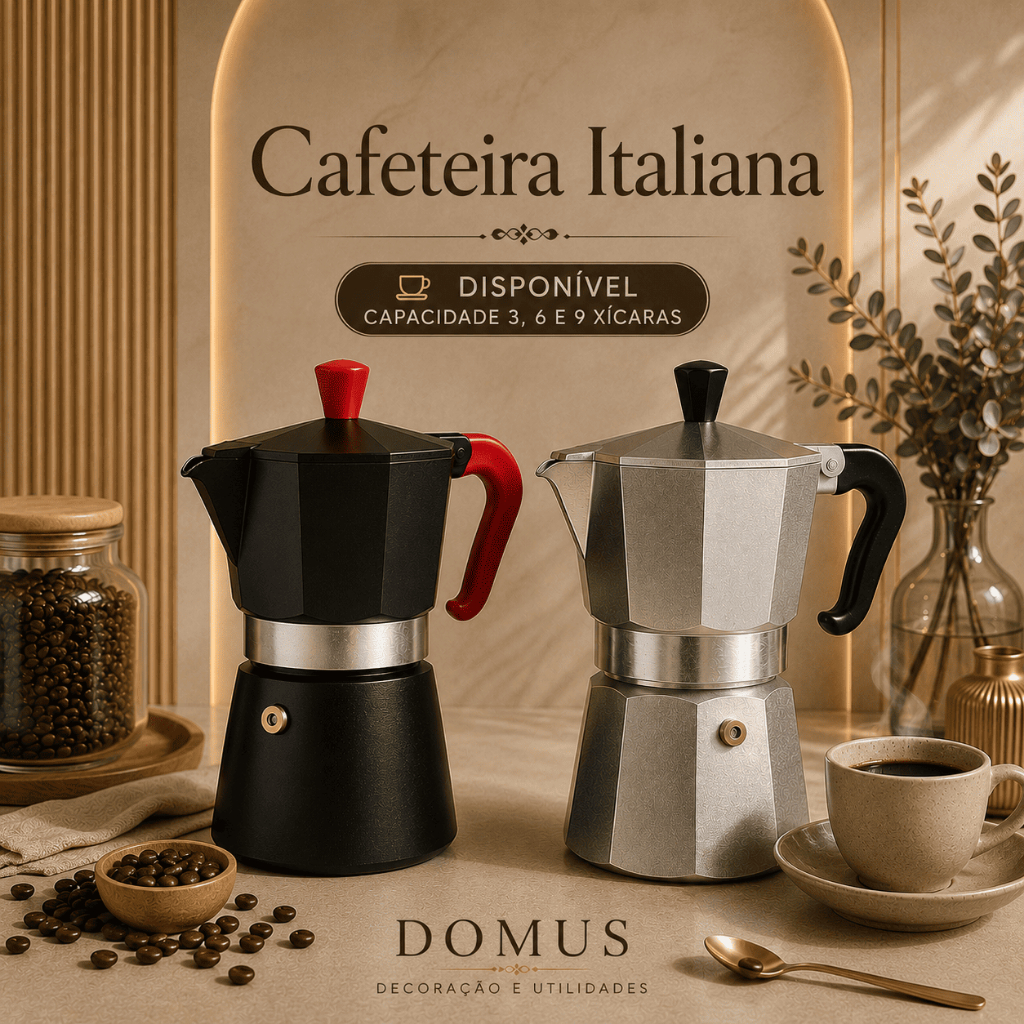 Cafeteira Italiana Alumínio Preta 6 Xícaras Aço Decorada Top Cafeteira Rápida