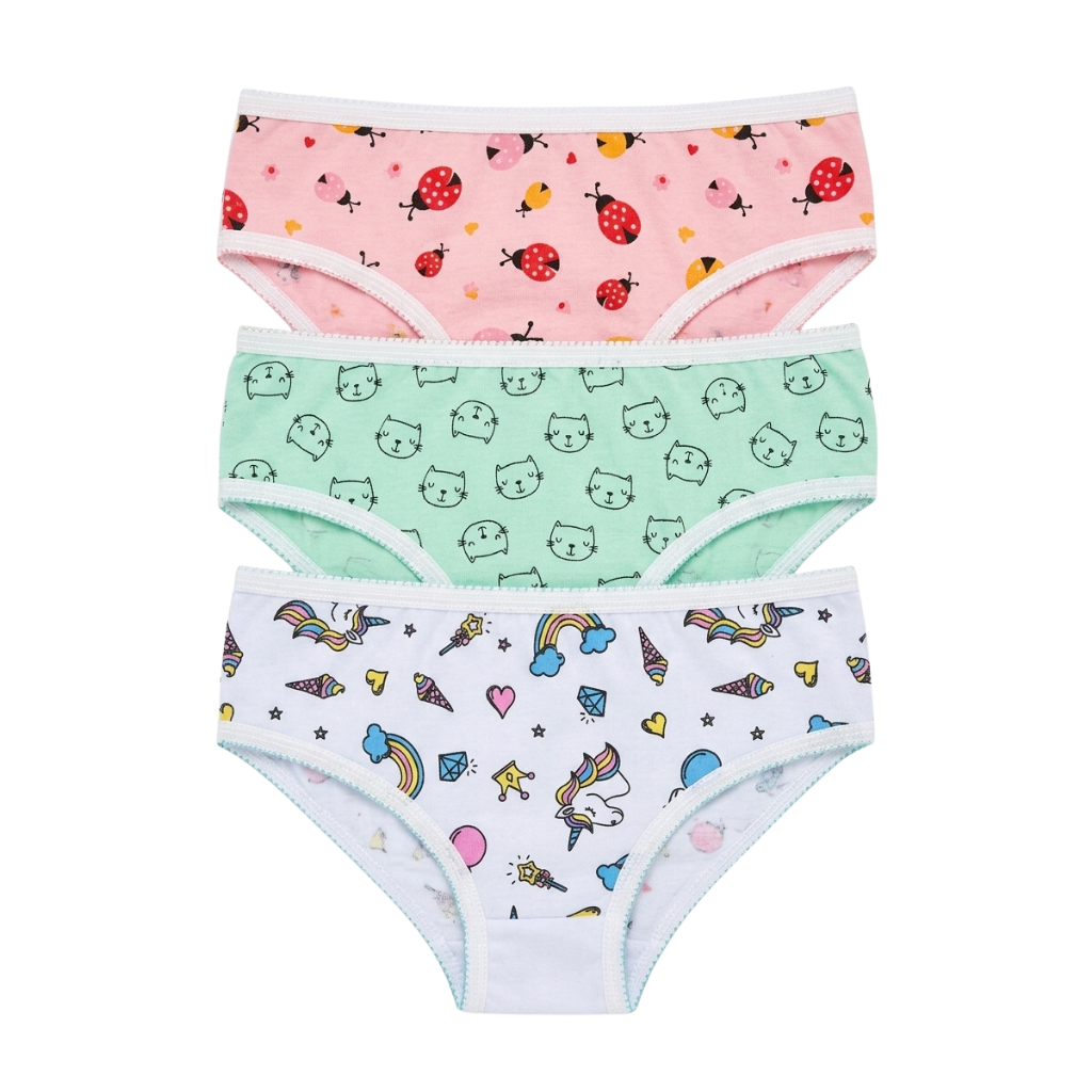 Kit 12 Calcinhas Tanga Infantil Cobre Bumbum em Algodão Estampas Sortidas Menina 2 a 10 Anos