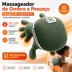 Massageador Cervical 4D Elétrico com Aquecimento para Pescoço e Ombros Recarregável Portátil