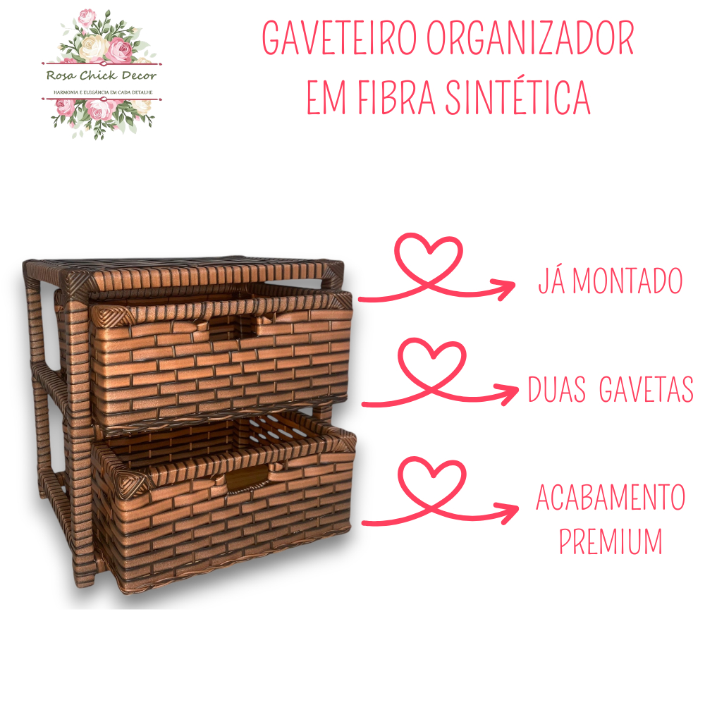 Gaveteiro Organizador 2 Gavetas Fibra Sintética 28x38x39 Banheiro Quarto Criado Mudo Montado