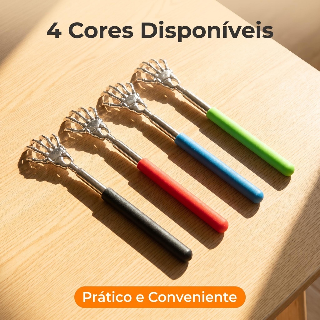 Raspador de Costas Retrátil Forma Mão Diabólica 4 Cores Preto Vermelho Azul Verde Uso Diário Prático