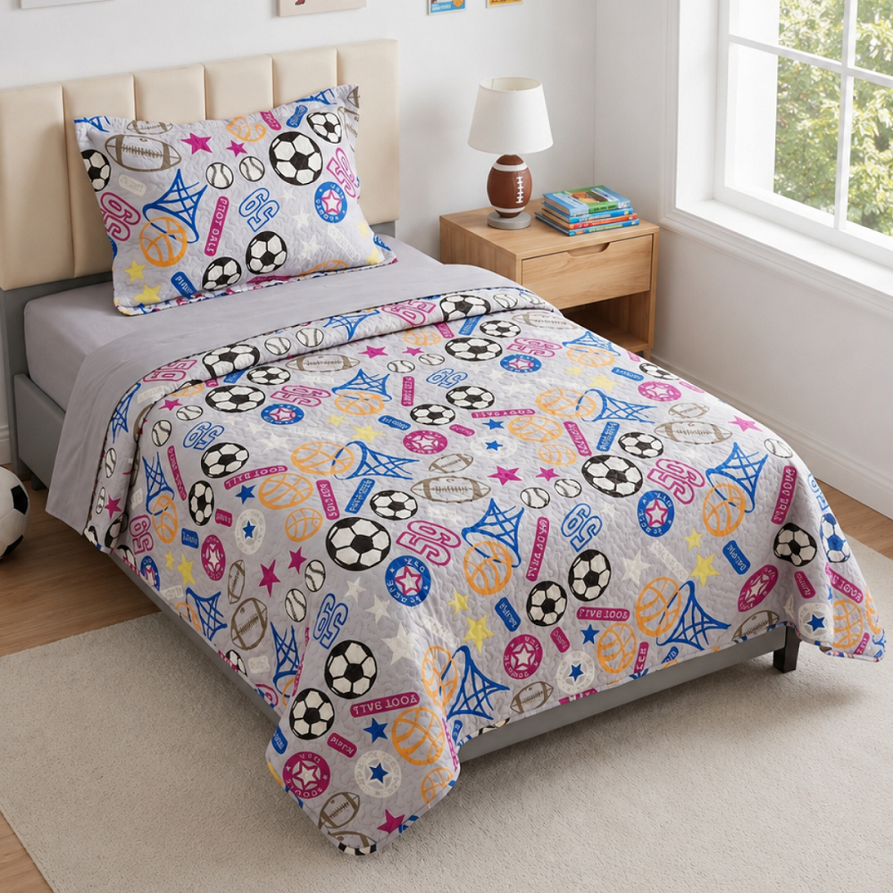 Colcha Cobre Leito Infantil Solteiro Kit 2 Peças Menino Menina Bouti Cama Kids Com Porta Travesseiro