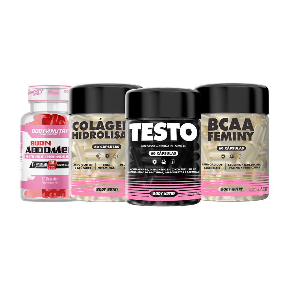Colageno Hidrolisado Feminino + Testo Feminy + BCAA Feminy + Burn Abdomen Feminy