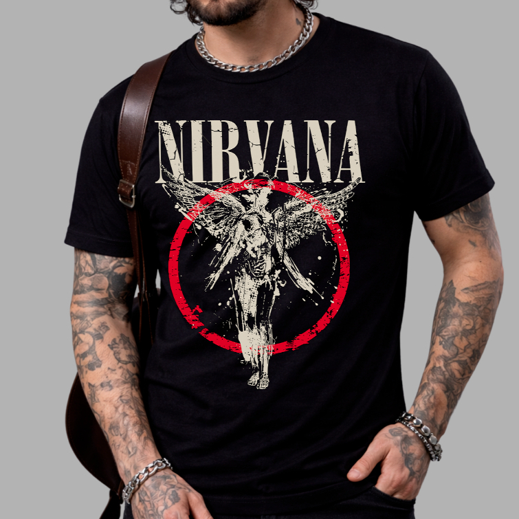 Camiseta Banda Rock Internacional Nirvan Angel OldSkull Camisa Blusa Unissex Masculino Feminino 100% Algodão Top Premium