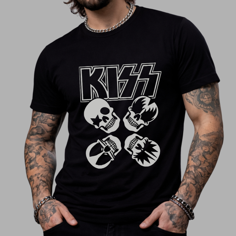 Camiseta Kiss Caveira Banda de Rock Musica Internacional Camisa Blusa Unissex Masculino Feminino Plus Size 100% Algodão