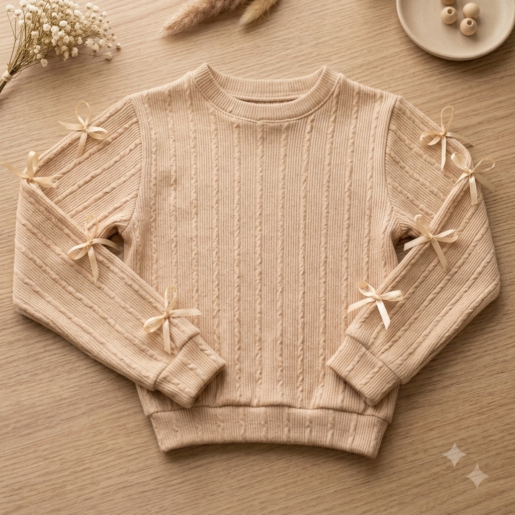 Blusa De Frio Infantil Menina Manga Longa Suéter Canelado rugao Com Lacinho Inverno tamnhos 8 10 12 14 16