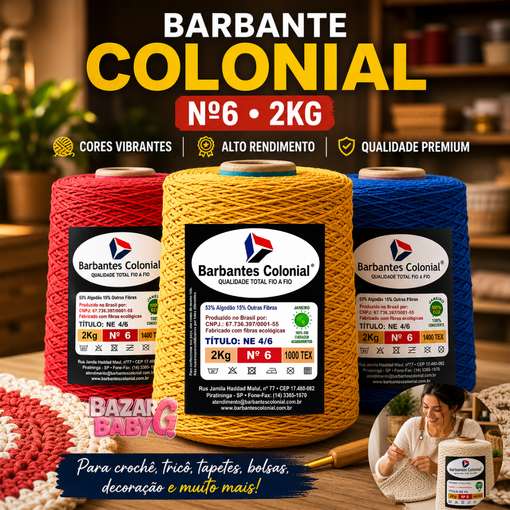 Barbante Colonial 2Kg Fio 6 Premium Crochê Tricô Tapete Artesanato e Decoração