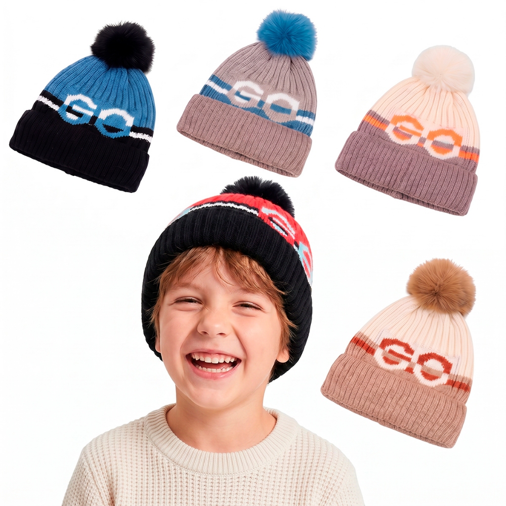 Touca Infantil Pompom Forrada Inverno Gorro Criança Quente Pelúcia Unissex Presente Polibrinq