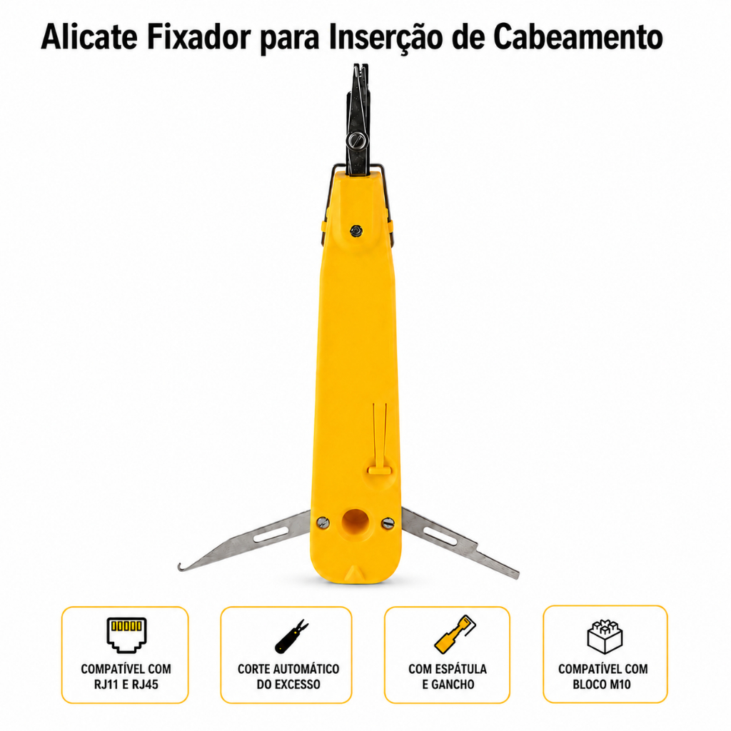 Alicate Fixador Punch Down Vonder RJ11 RJ45 M10 para Inserção e Corte de Cabos
