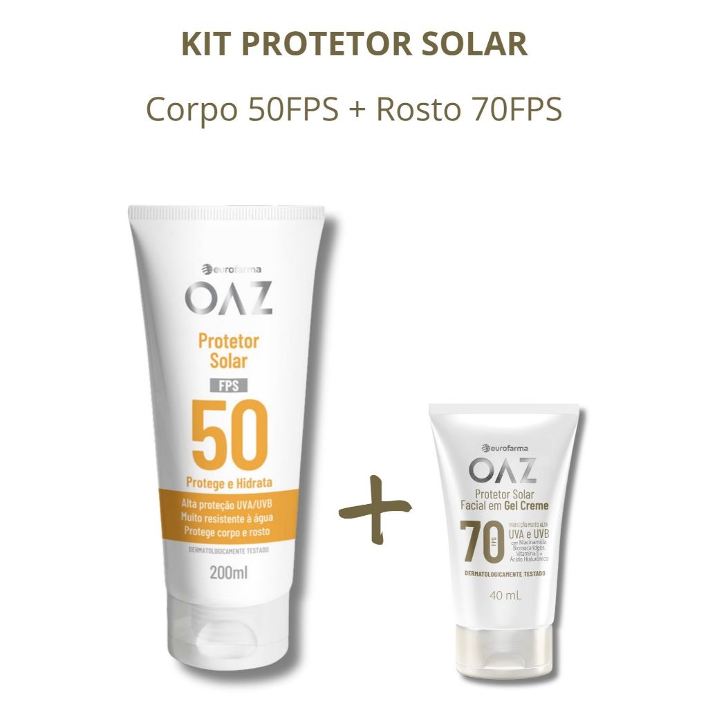 Kit Protetor Solar OAZ Eurofarma Corpo Fps50 200ml + Rosto Fps70 40ml Toque Seco