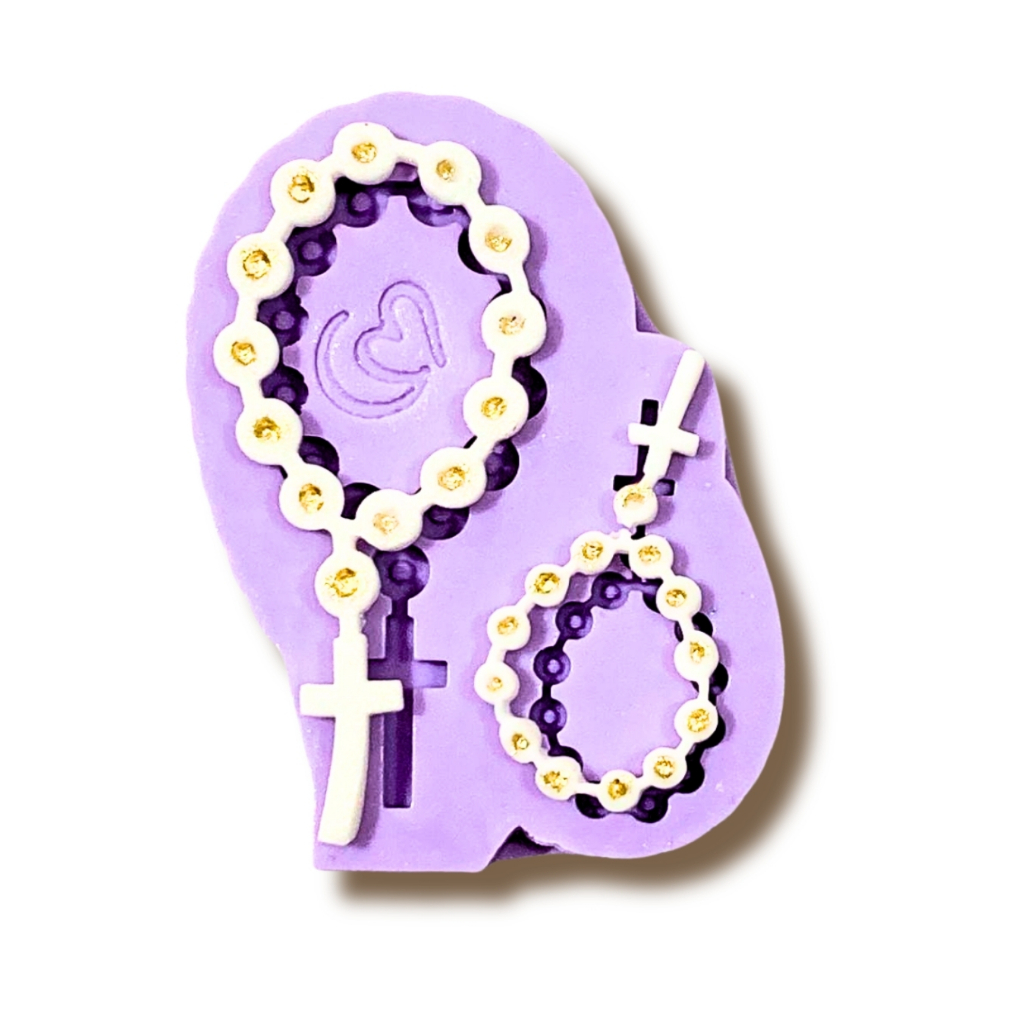 F1623 MOLDE DE SILICONE MINI TERÇO RELIGIOSO CONFEITARIA  BISCUIT