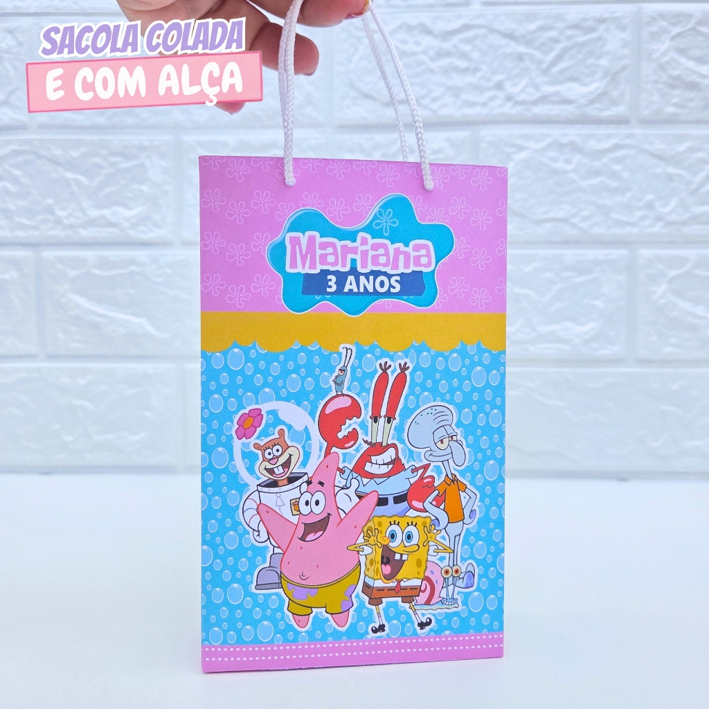 Sacolinha Personalizada Bob Esponja Menina P | Sacolinha Surpresa | Lembrancinha | Aniversário