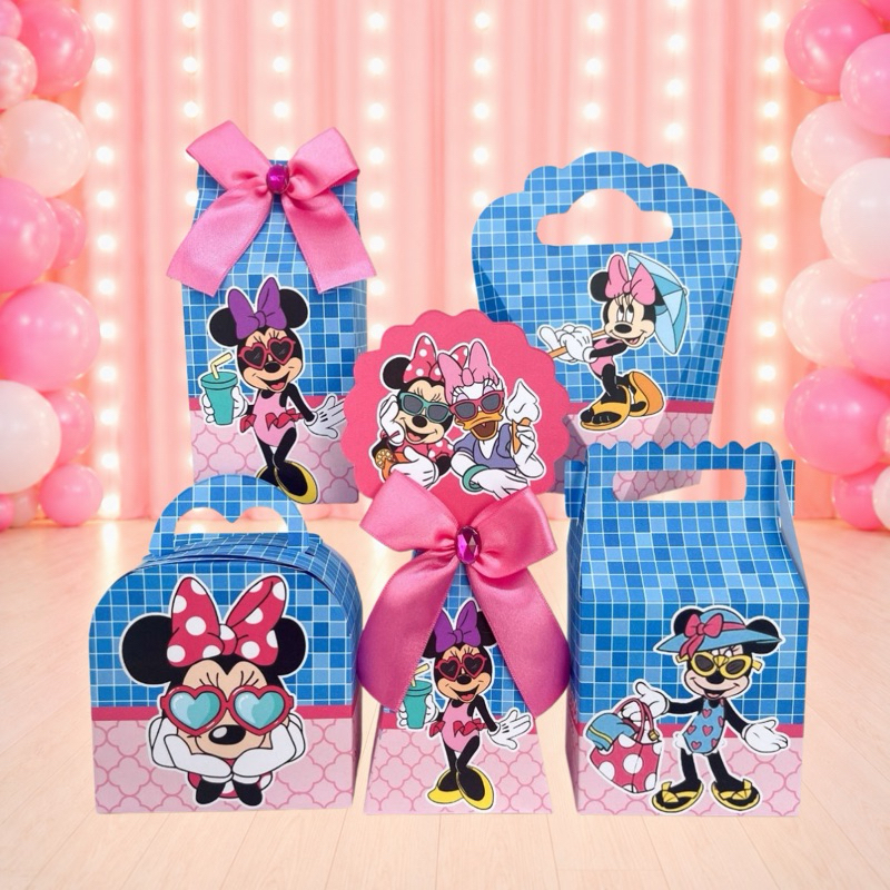 Kit Festa Minnie Pool Party Caixinhas para festa infantis lembrancinhas de aniversario mimos decoração personalizados