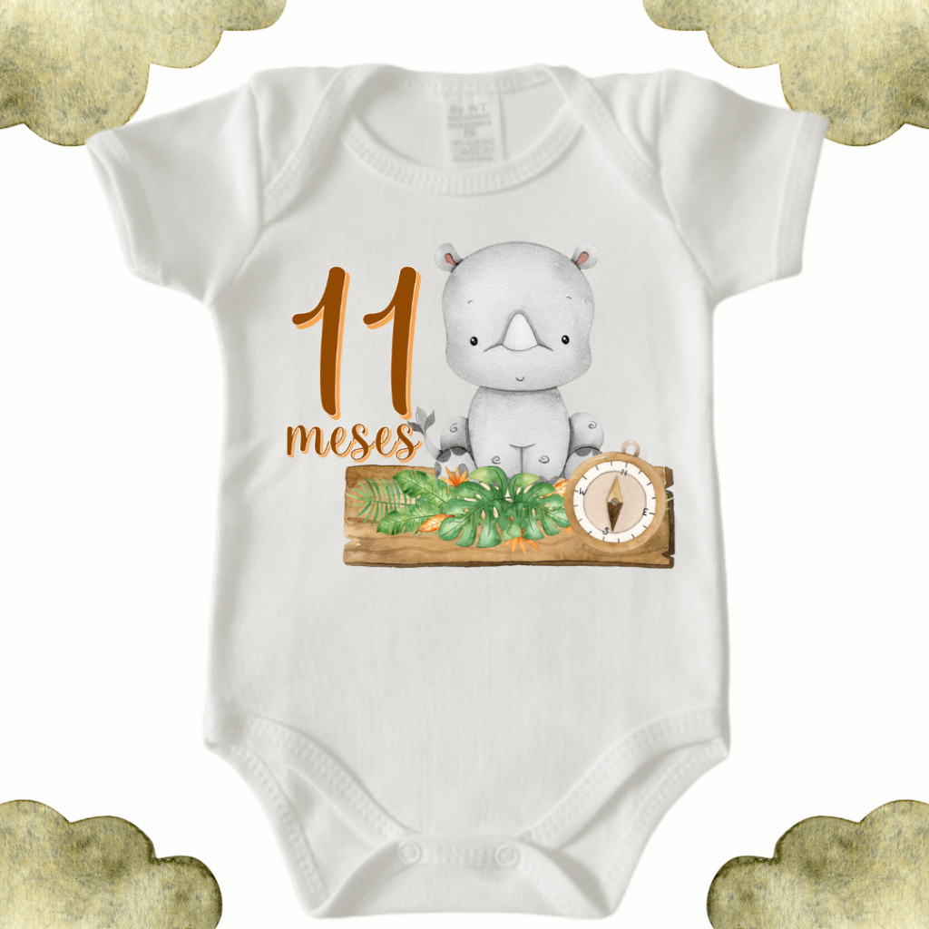 Detalhes do Kit Body Mesversario Bebê Safari Menino cod 0006 (De 1 a 12 Meses)Personalizado(SEM NOME)
