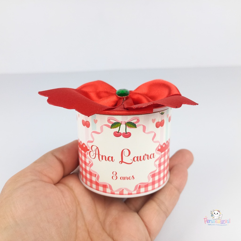 TUBOLATA CEREJINHA PERSONALIZADA 5X6 PARA LEMBRANCINHA FESTA INFANTIL ANIVERSÁRIO
