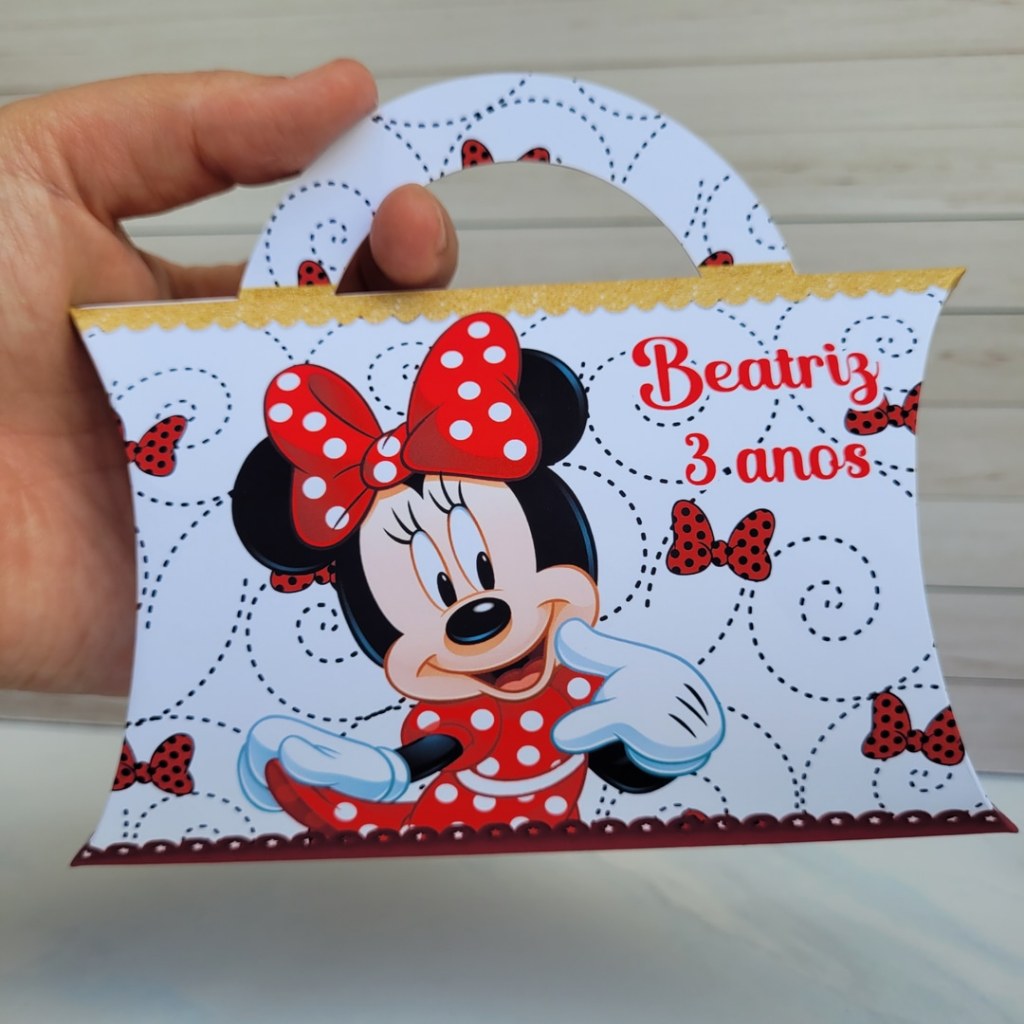 Caixinha Personalizada Maletinha Minnie Vermelha Nome e Idade Lembrancinha Festa Infantil Decoração Temática