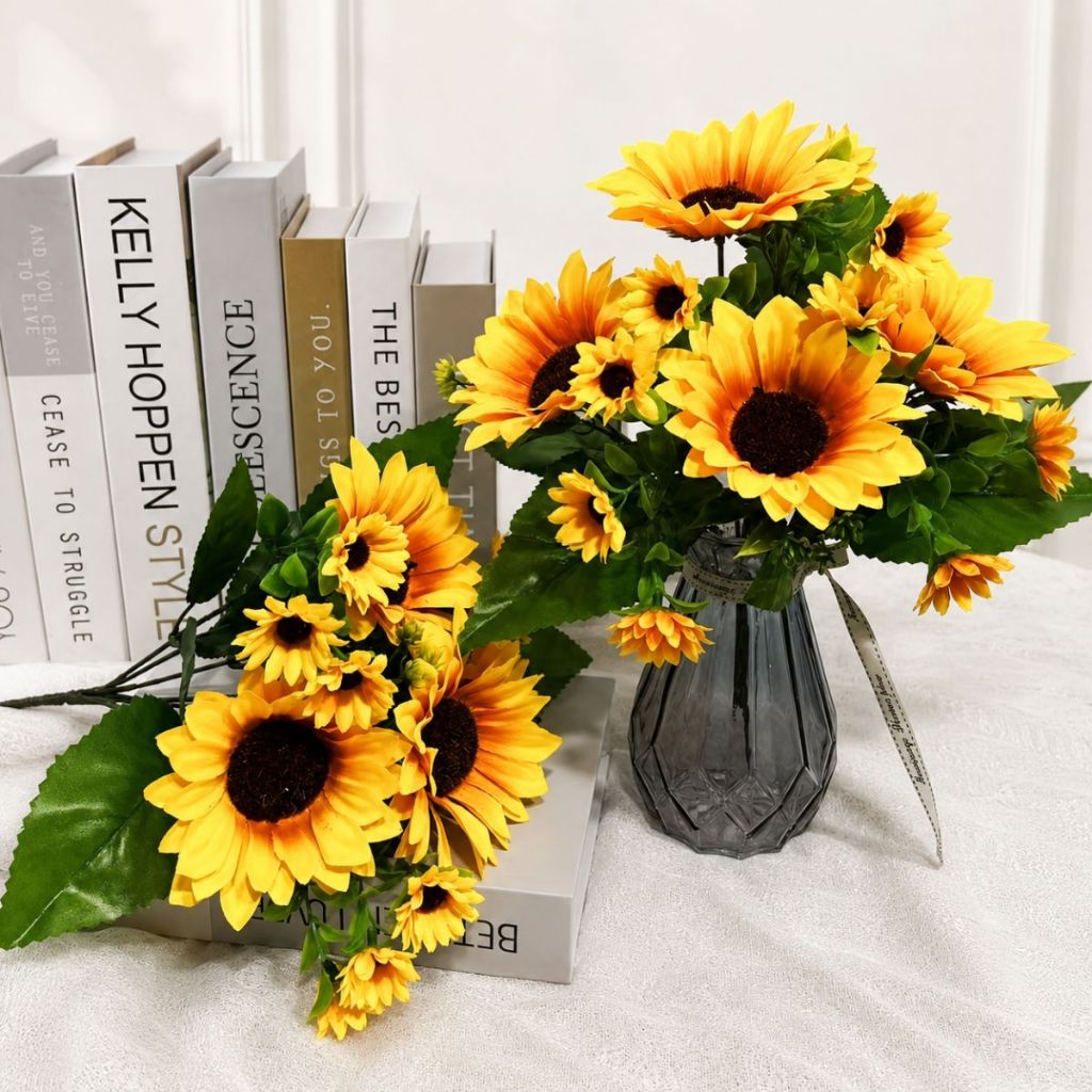 Kit 2 a 5 Arranjos Buquê Girassol Amarelo Flor Artificial Decoração Festa Junina Enfeite Plástico