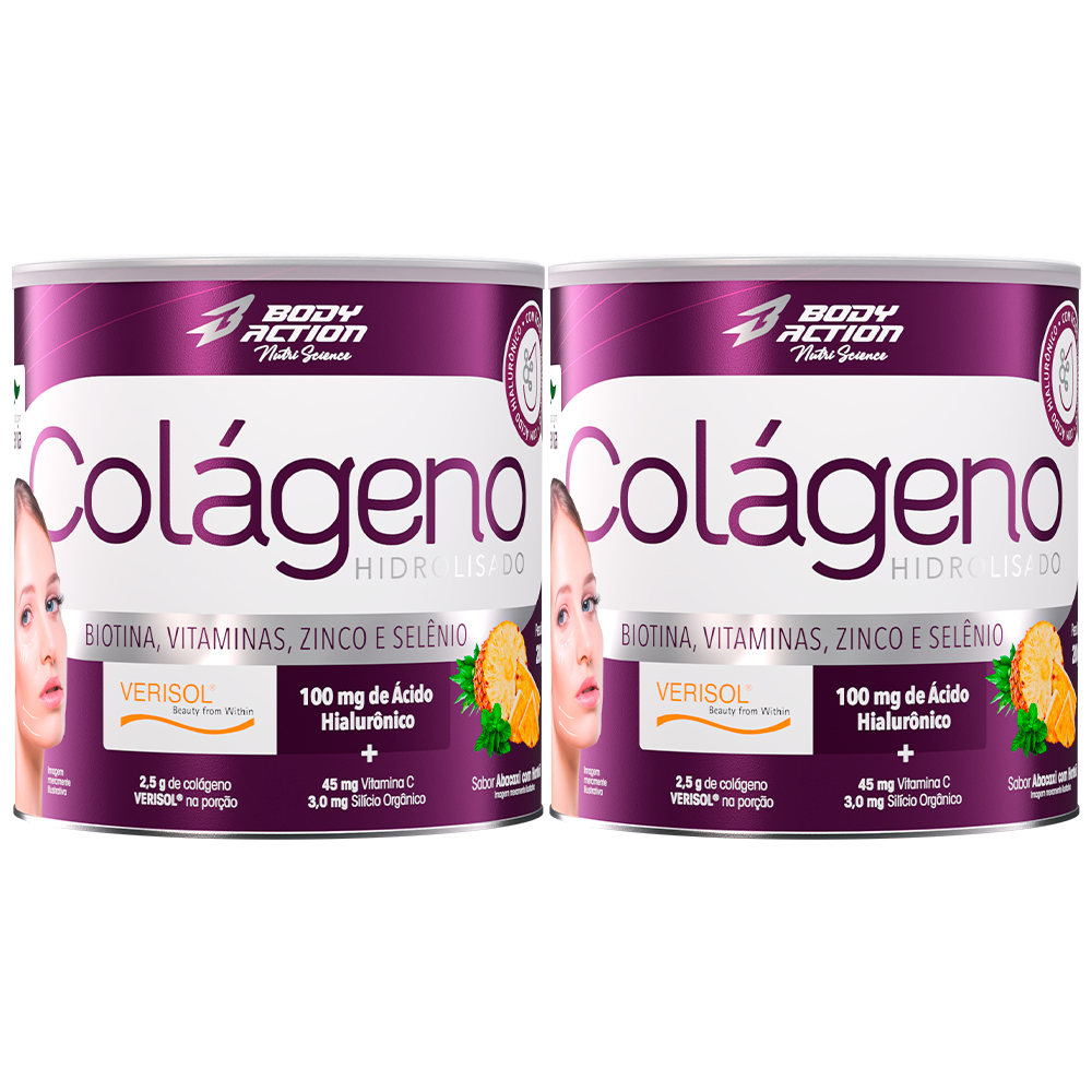 Kit 2x Colágeno Verisol Ácido Hialurônico Pote 200g Com Silício Orgânico e Biotina - Bodyaction