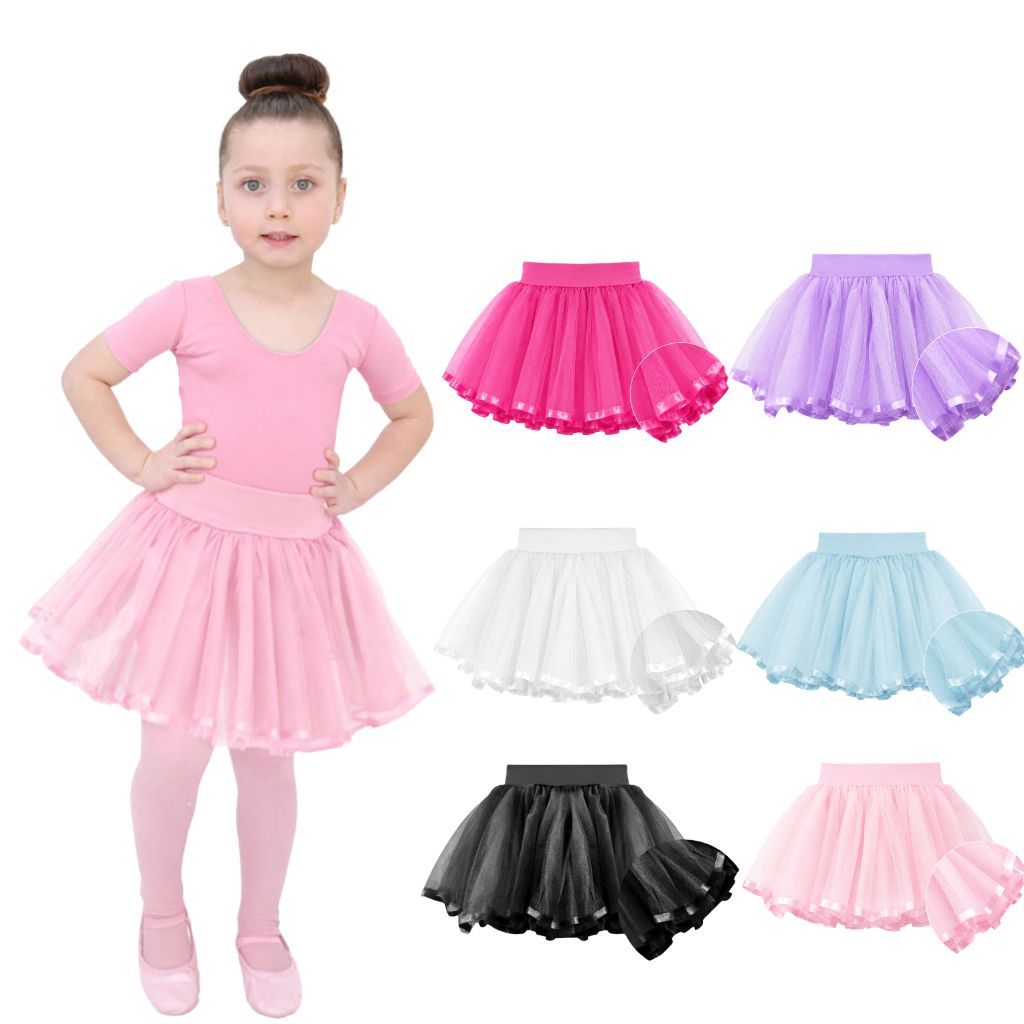 Saia De Tule Tutu Bailarina Volumosa 4 Camadas Detalhe Cetim Ballet Infantil