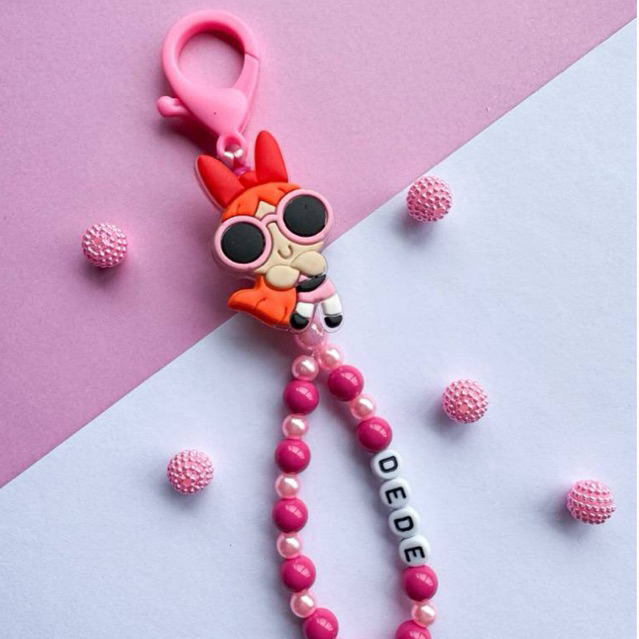 Chaveiro Florzinha Meninas Super Poderosas Personalizado com Nome - Miçangas - Brinde - Mimo - Presente - Aniversário