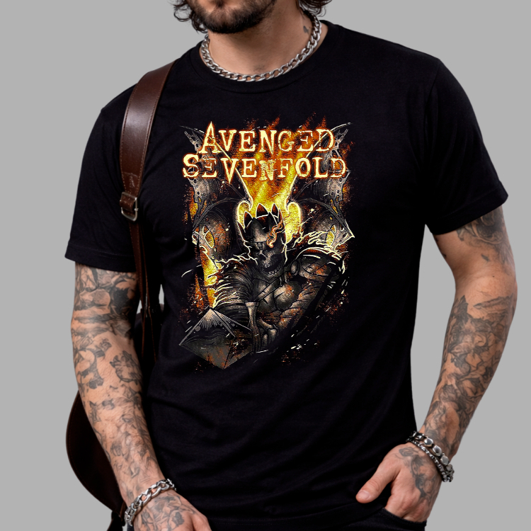 Camiseta Avenged 7Fold Caveira Coroa Rock Musica Internacional Camisa Blusa Unissex Masculino Feminino 100% Algodão Top