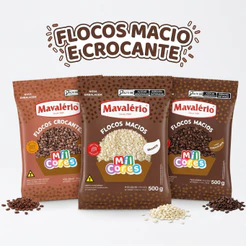 FLOCOS MACIOS CROCANTES 500g SABOR CHOCOLATE / CHOCOLATE BRANCO MAVALÉRIO