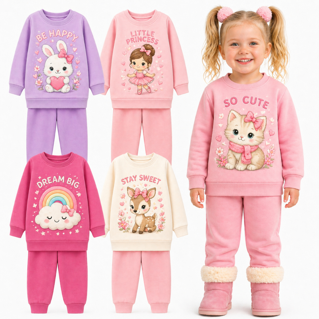 Kit Sortido 2 ou 6 peças de Moletom Infantil Feminino Inverno Conjuntos de Moletom Infantil Bebê Menina Flanelado
