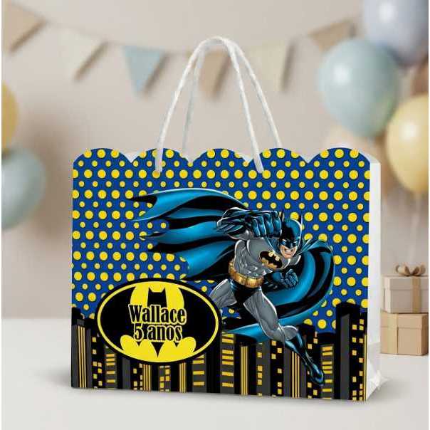 Bolsinha de Papel Personalizada Batman Aniversario (20x15x5) PEGUE E MONTE Kit Festas Lembrancinha Sacolinha Onduladas