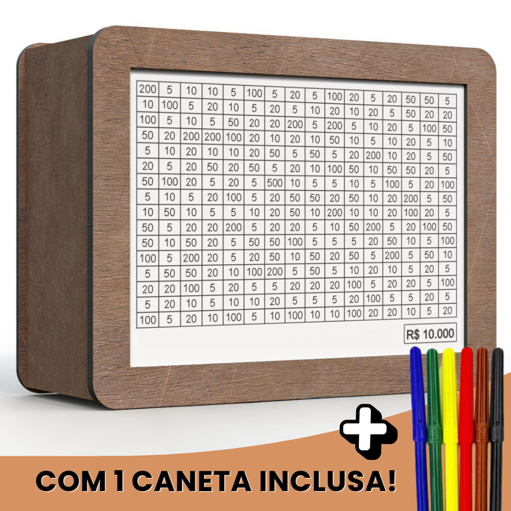 Cofre Desafio 20Mil/5Mil/10Mil Caixa de Dinheiro MDF Método Japonês Poupança Depósitos