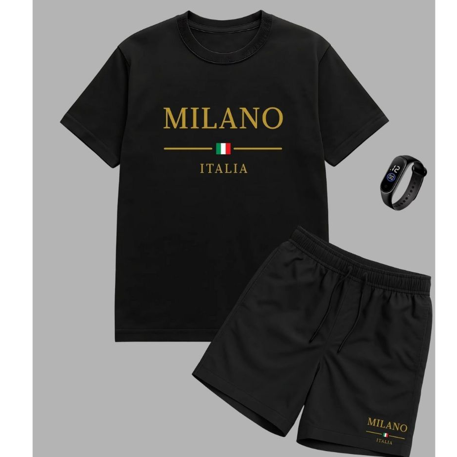 kit conjunto bermuda tectel e camiseta algodão 100% plus size tamanhos grandes G1 G2 G3 G4 MILANO DOURADO RELOGIO
