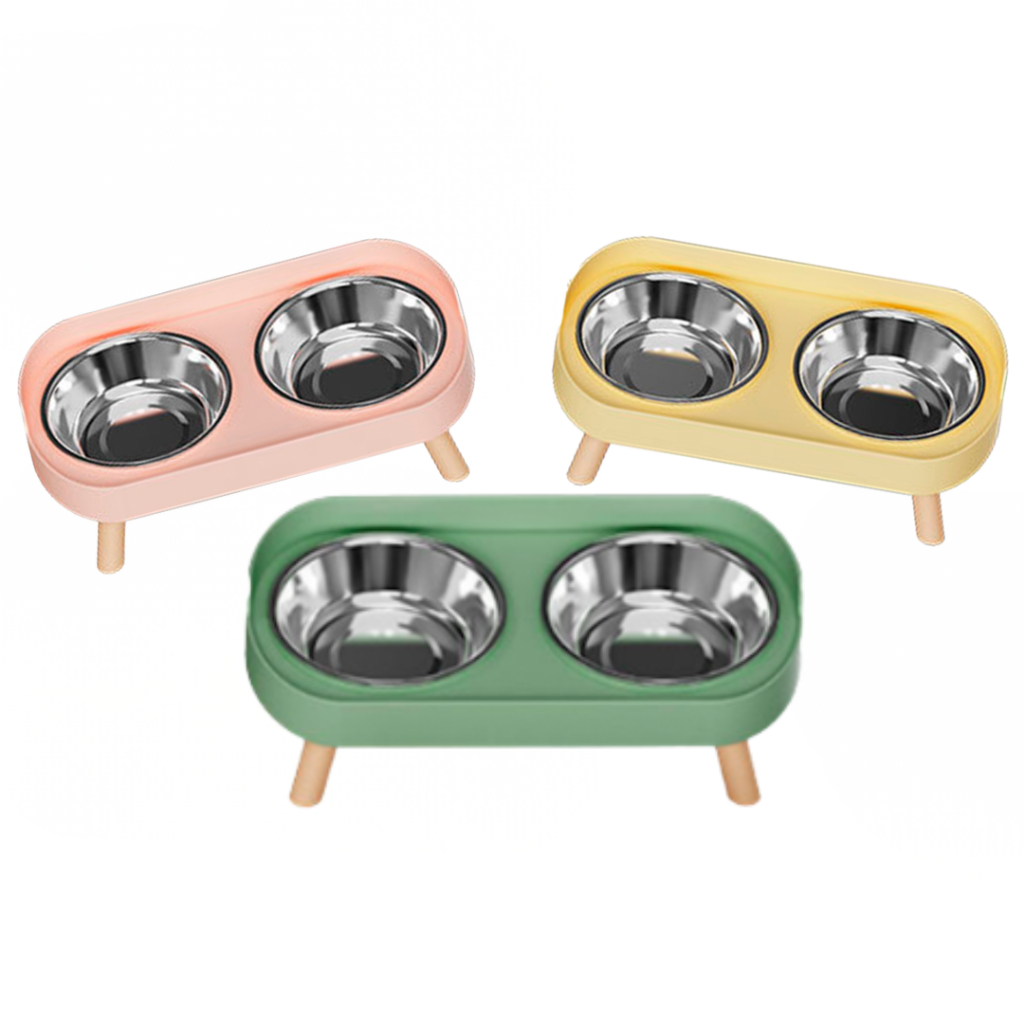Comedouro Elevado Inox para Cães e Gatos Duplo Ergonômico Tigela de Água e Ração Cores Sortidas