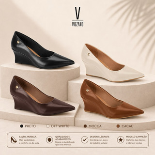 Sapato Scarpin Anabela Vizzano Feminino Confortável Social Elegante Bico Fino Original