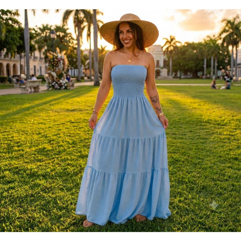 **Vestido** Longo.Tomara.Tecido Duna Verao Lisa Estampado Com Elastec Vermelho, Branco E Amarelo