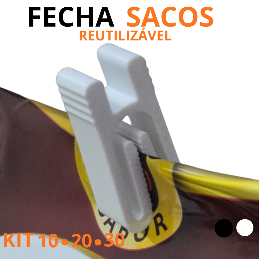 Kit Prendedor Presilha Vedação Fecha Saco Embalagem Alimentos Ração Café Reutilizável 10 20 30 Unidades