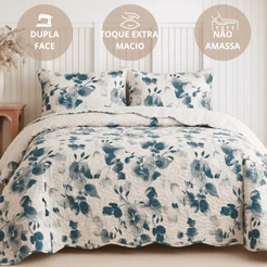 Kit Cobre Leito Colcha Casal Queen King Boutis Dupla Face Porta Travesseiro Aba Americana - Camesa