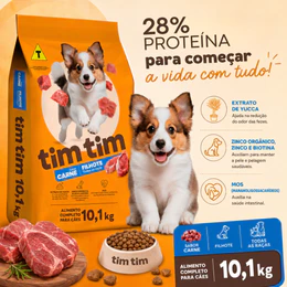 Ração para Cachorro Cães Filhotes 28% Proteína Tim Tim Dog Premium Sabor Carne 10 Kg