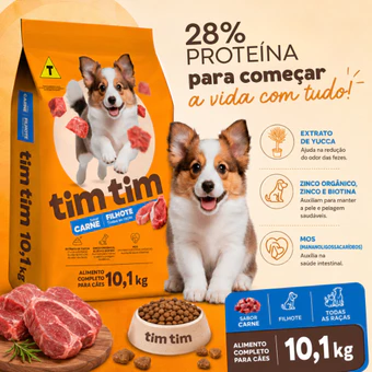 Ração para Cachorro Cães Filhotes 28% Proteína Tim Tim Dog Premium Sabor Carne 10 Kg