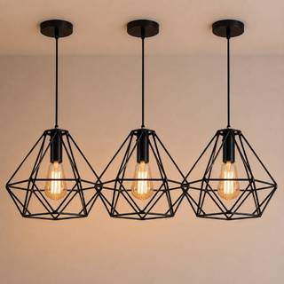 Kit 3 Lustres Pendente Aramado Diamante Dourado E27 Decoração Moderna Sala Cozinha Quarto