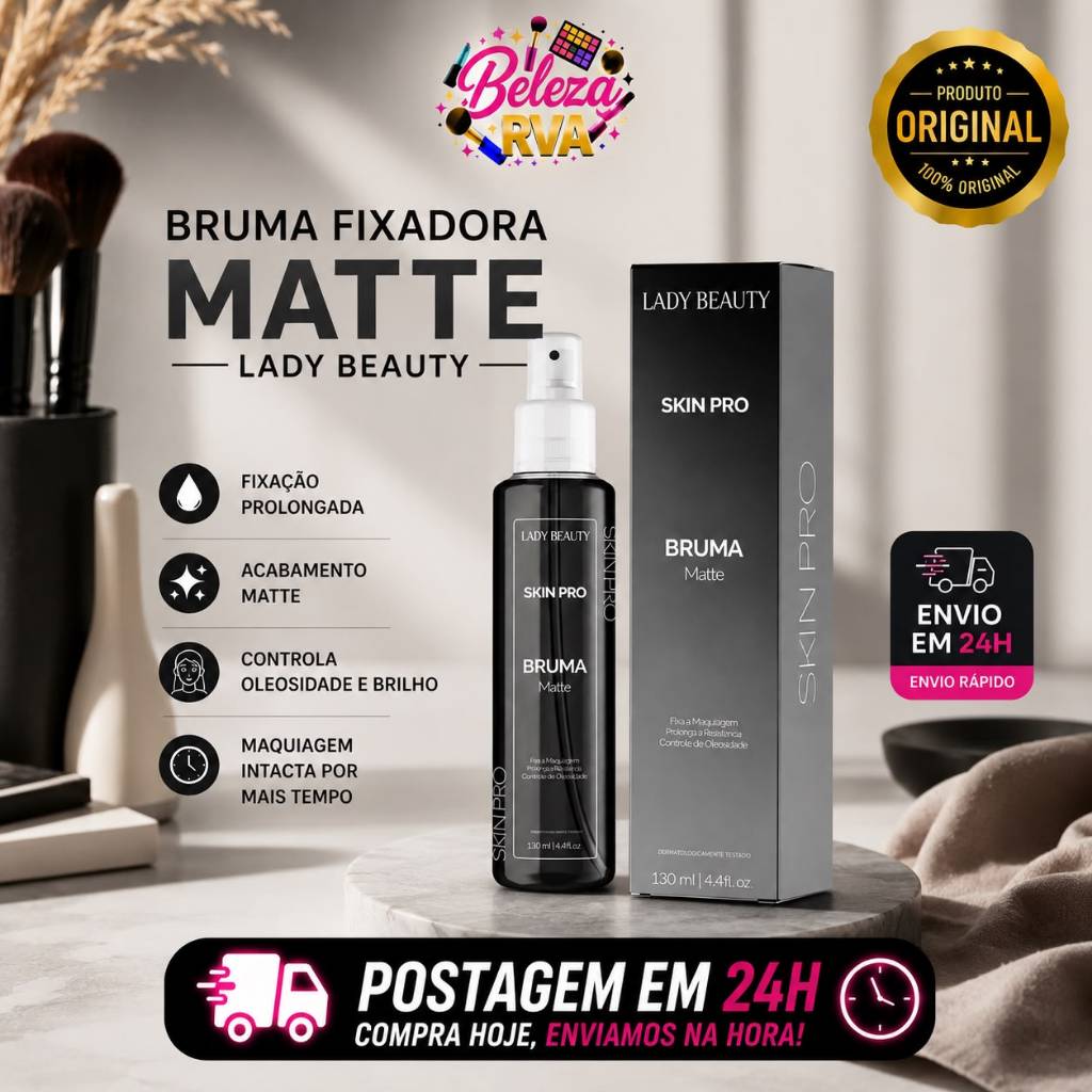 Bruma Fixadora Matte Skin Pro Lady Beauty 130ml Longa Duração Controle da Oleosidade