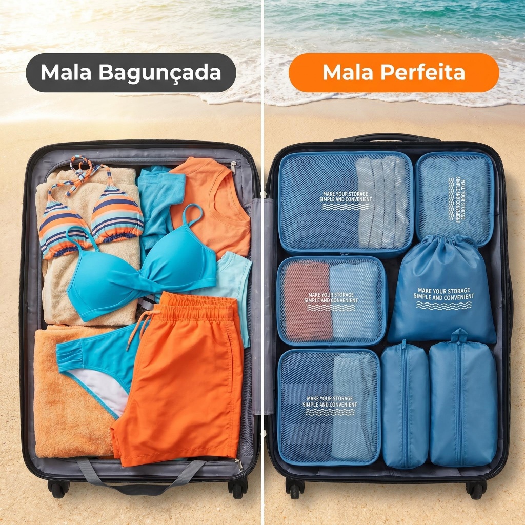 Kit Organizador de Viagem 7 Peças Conveniente Multicores
